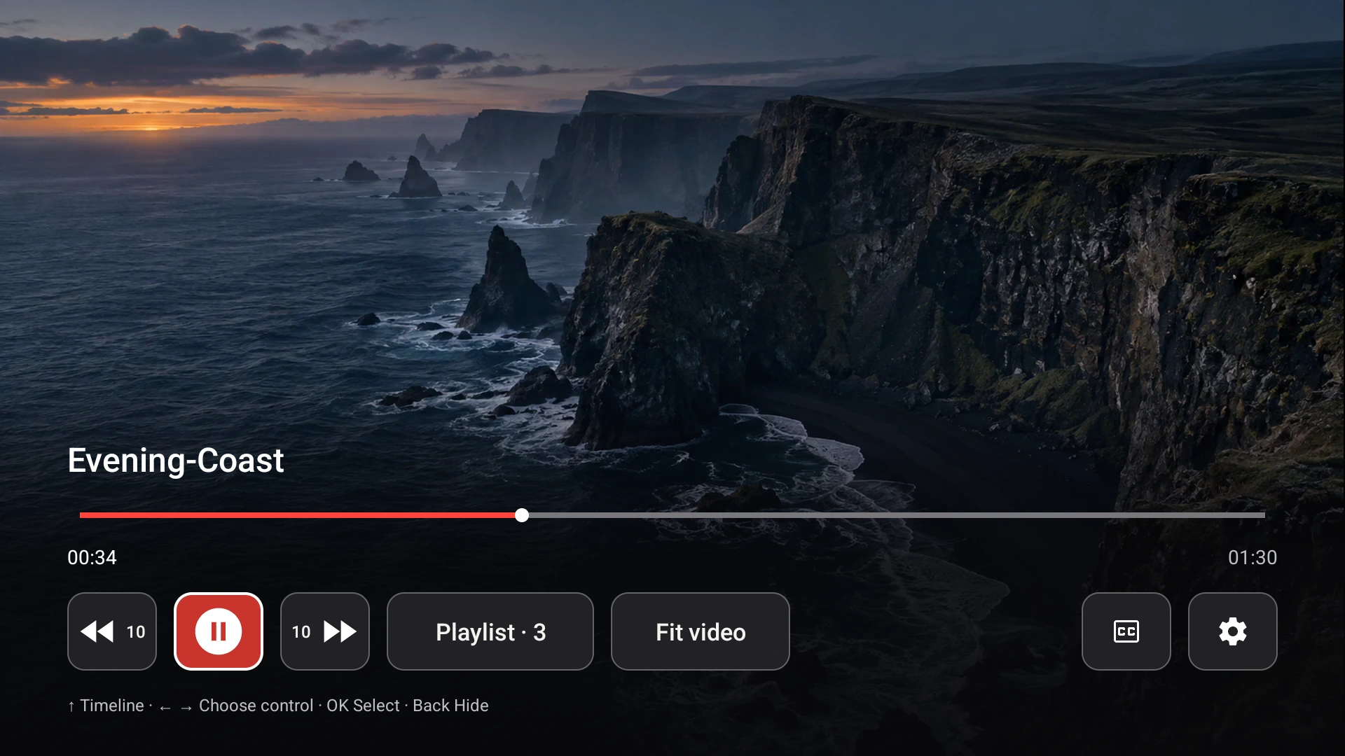 The Fast TV receiver playing a demo video on Google TV; Google Cast playback uses the TV’s own Cast player instead